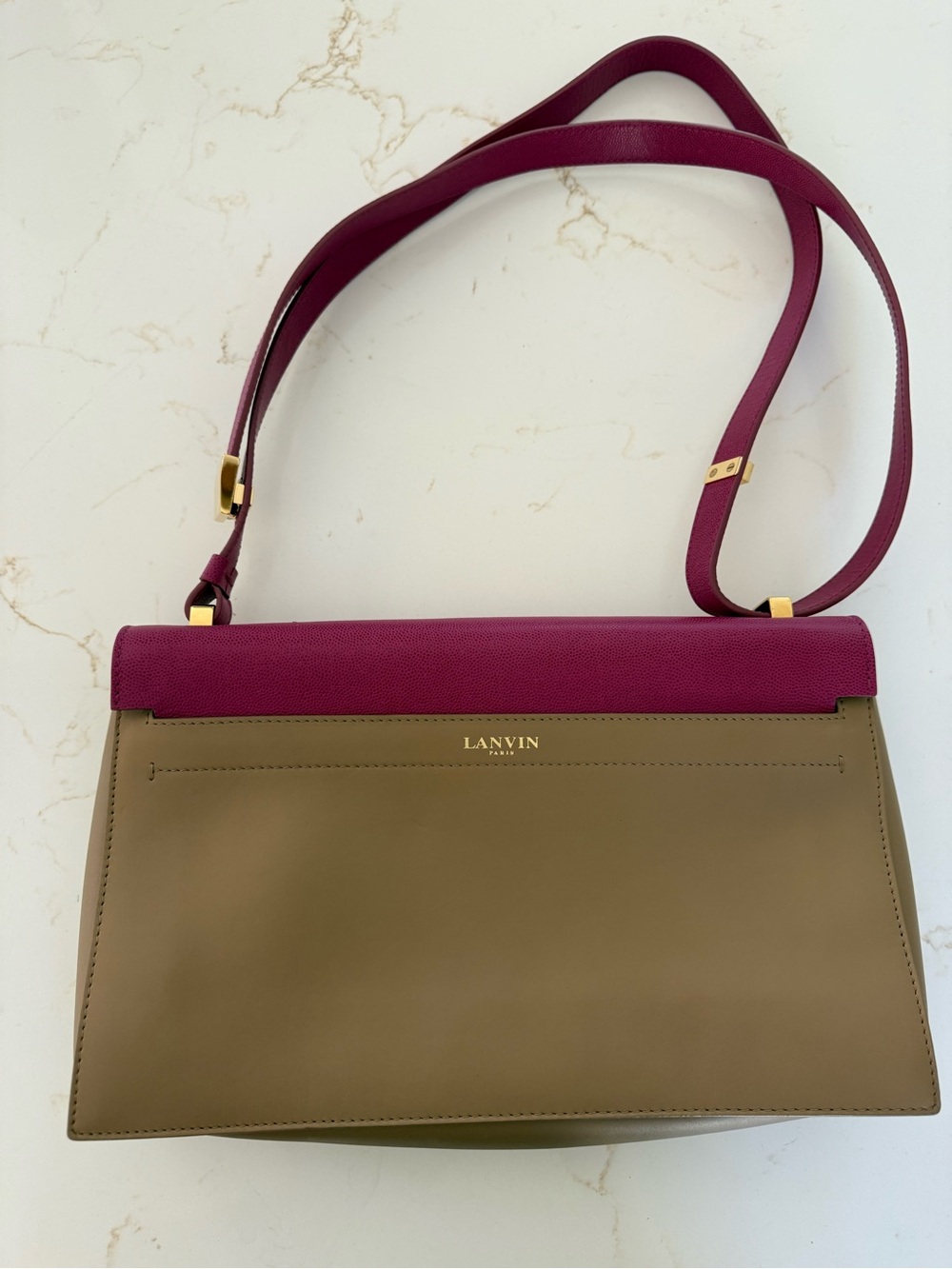 Lanvin Pink and Tan Shoulder Crossbody with Gold Hardware - Picture 6 of 10